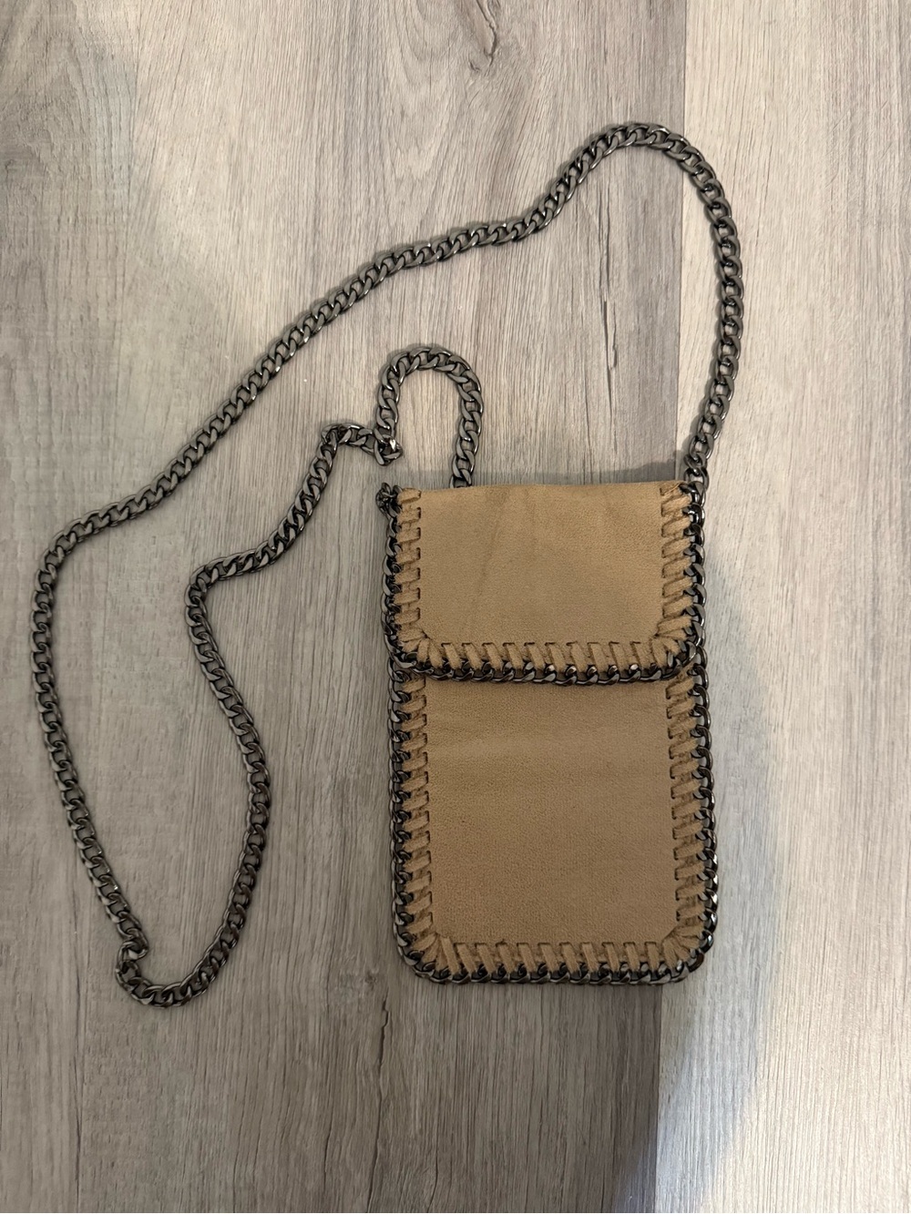 ❤️ Suede Tan Chain-Trim Mini Crossbody/Phone Bag